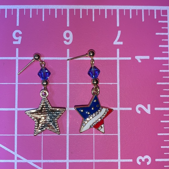 Star American Flag Pendant Red White and Blue Dangles From Stud with Blue Czech - Picture 4 of 12